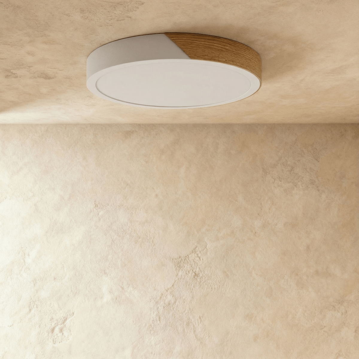Lámpara de techo Aurora de madera y hierro con difusor blanco