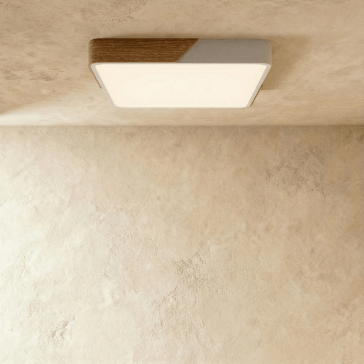 Lámpara de techo Aurora de madera y hierro con difusor blanco