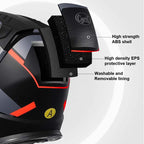 Modulární výklopná motocyklová helma, systém dvojitého hledí, certifikace DOT a ECE