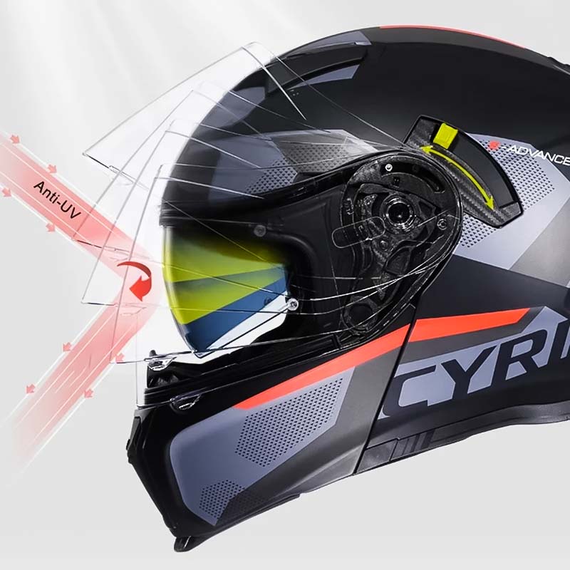 Modulární výklopná motocyklová helma, systém dvojitého hledí, certifikace DOT a ECE