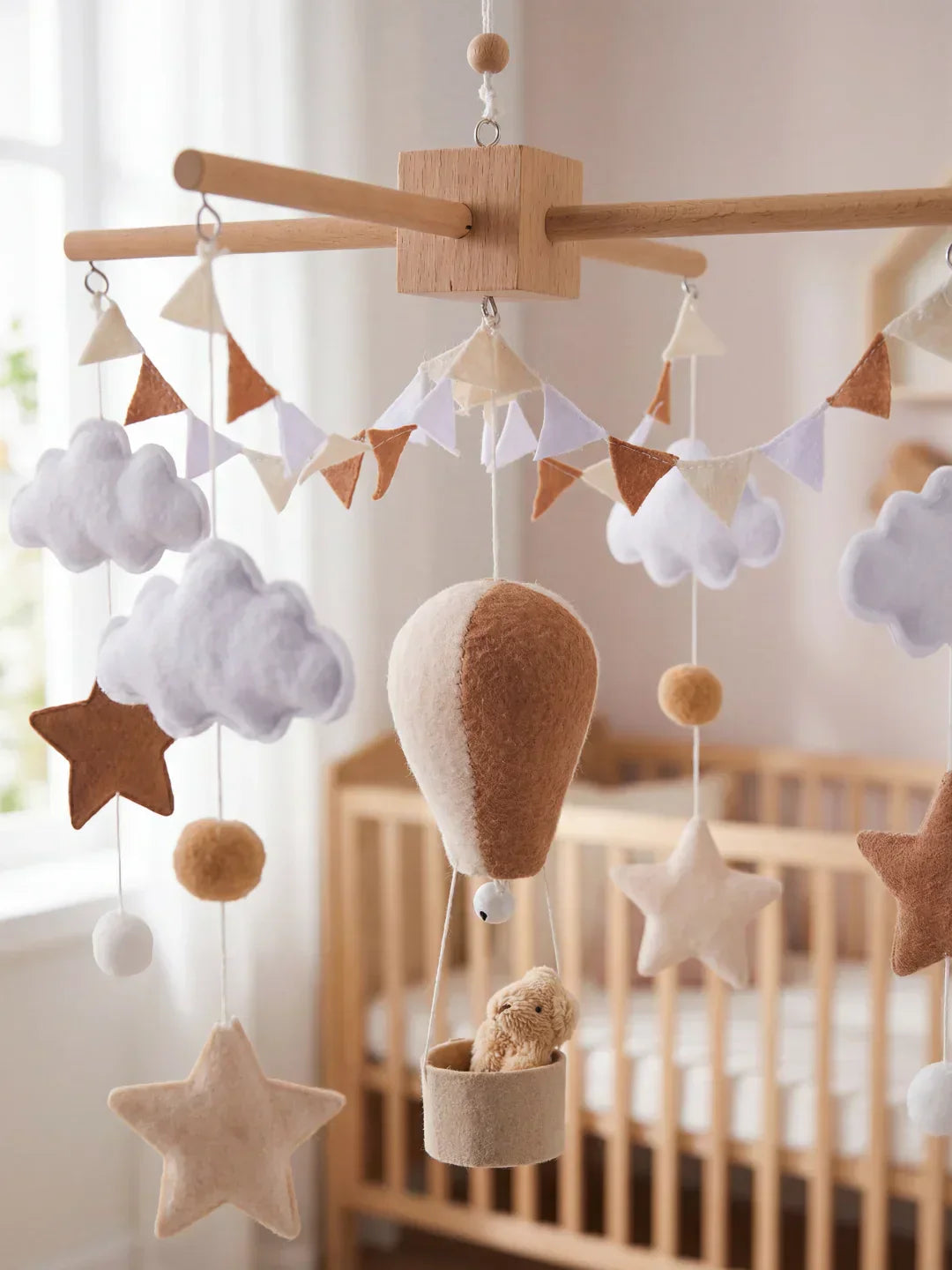 Natural Wood Crib Mobile To Calm Your Baby At Bedtime