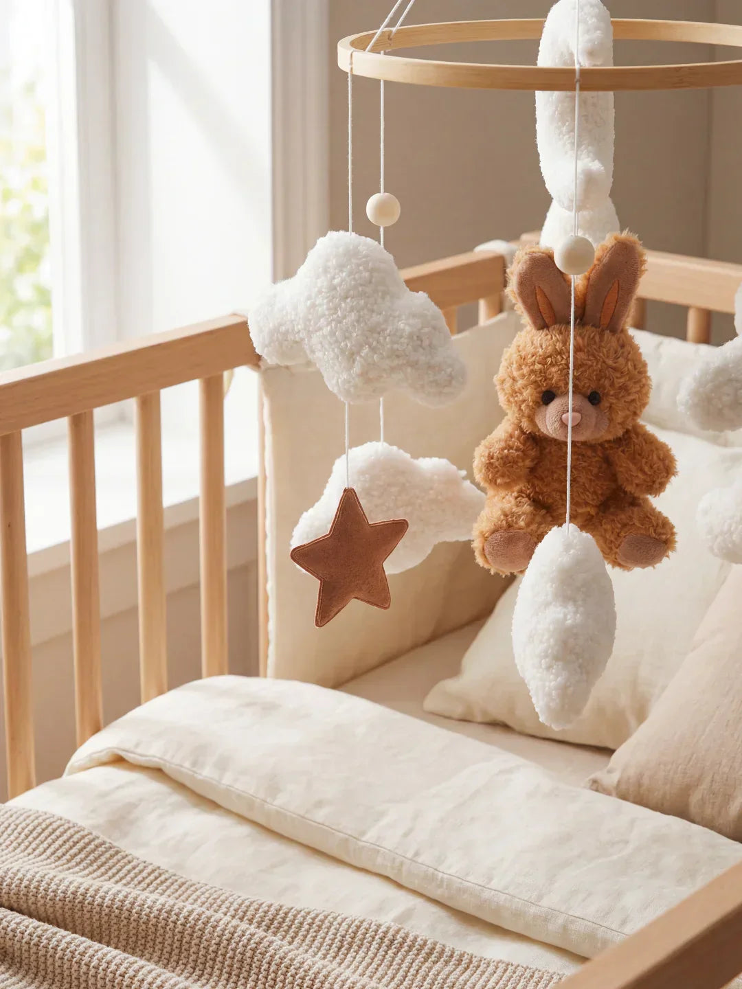 Natural Wood Crib Mobile To Calm Your Baby At Bedtime