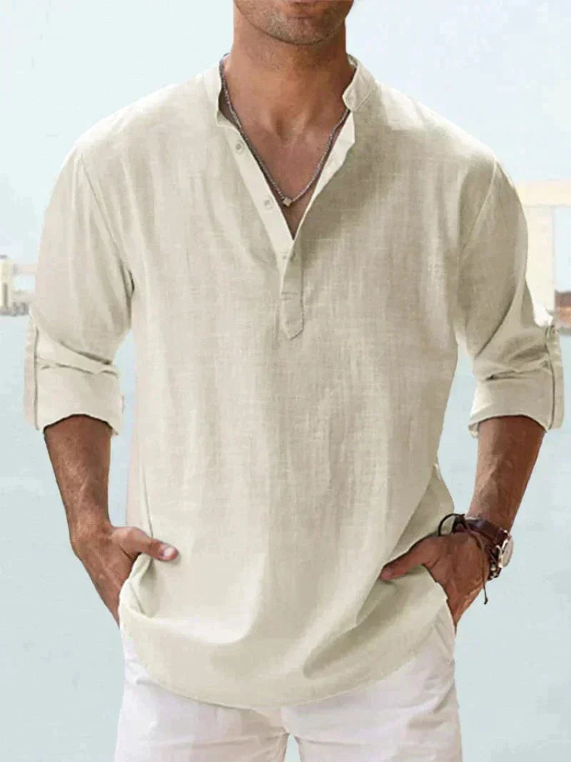 Camicia da uomo in lino con bottoni, misto cotone e lino Erick, taglie dalla S alla 5XL
