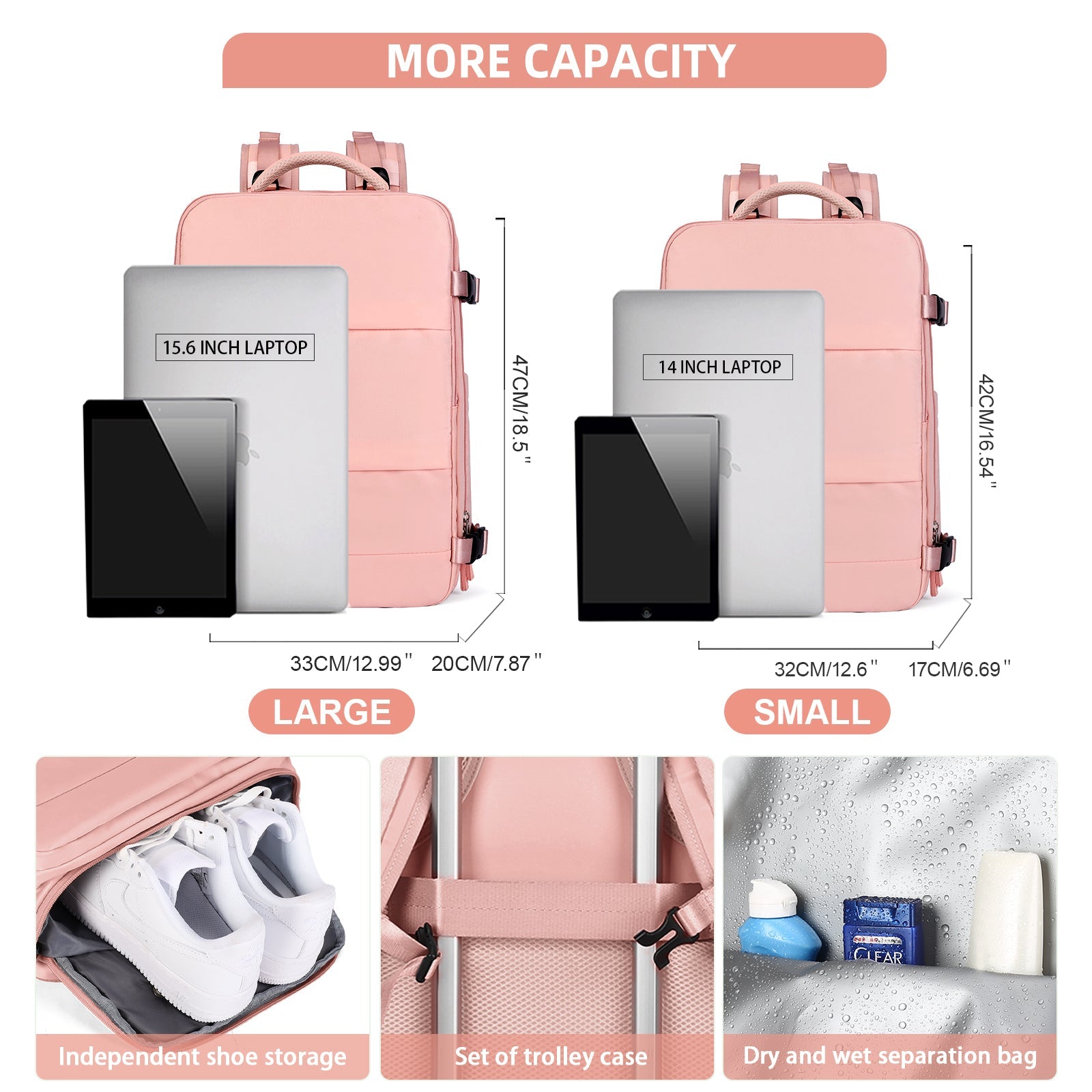 Solara Glide Expandable Travel Backpack, 45L Unisex Carry-On With Laptop Sleeve
