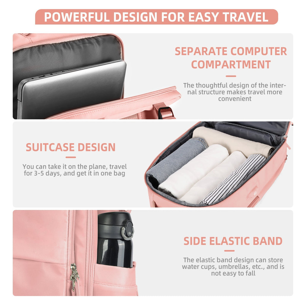 Solara Glide Expandable Travel Backpack, 45L Unisex Carry-On With Laptop Sleeve