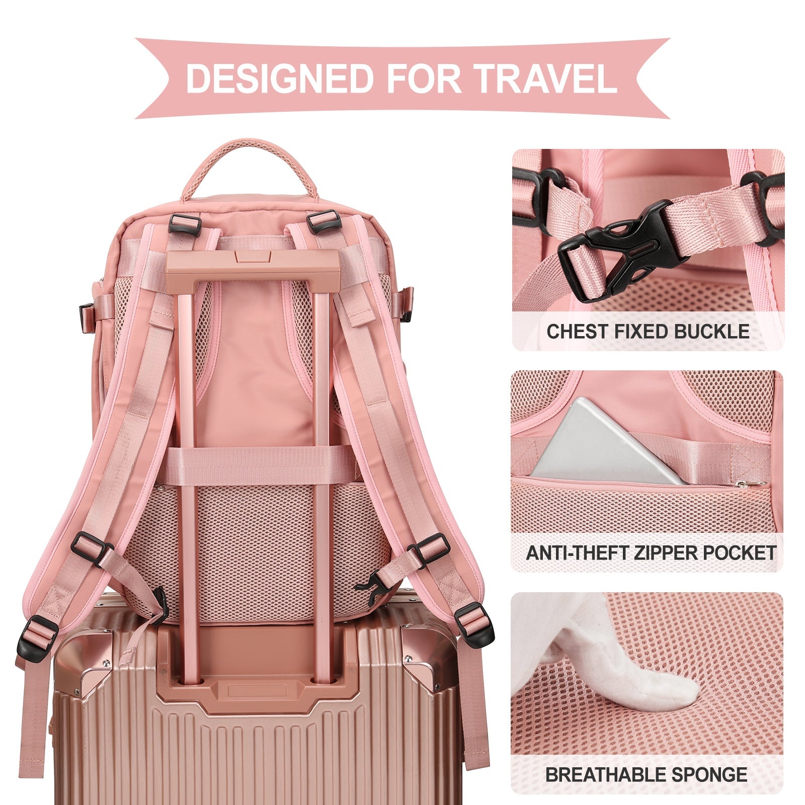 Solara Glide Expandable Travel Backpack, 45L Unisex Carry-On With Laptop Sleeve