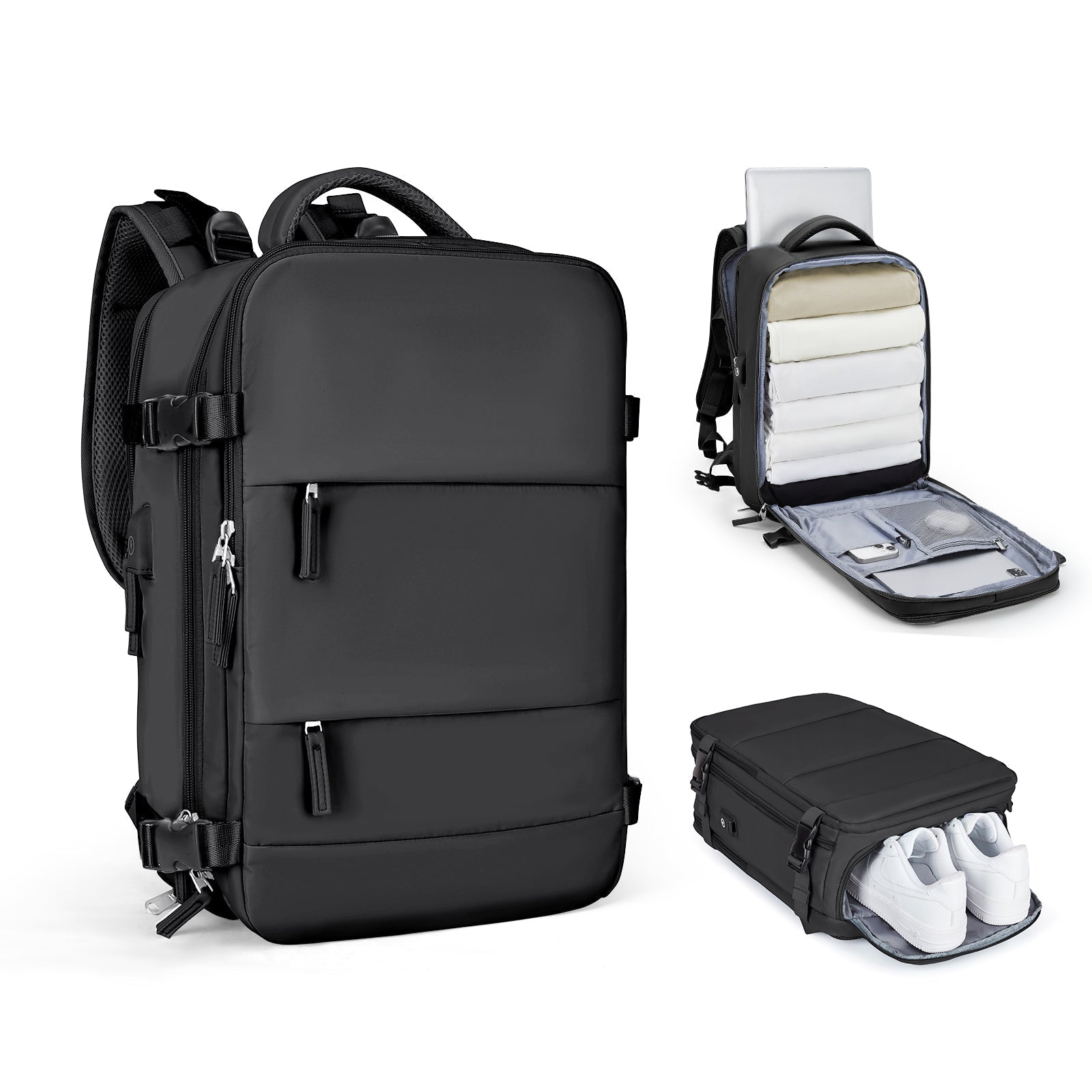 Solara Glide Expandable Travel Backpack, 45L Unisex Carry-On With Laptop Sleeve
