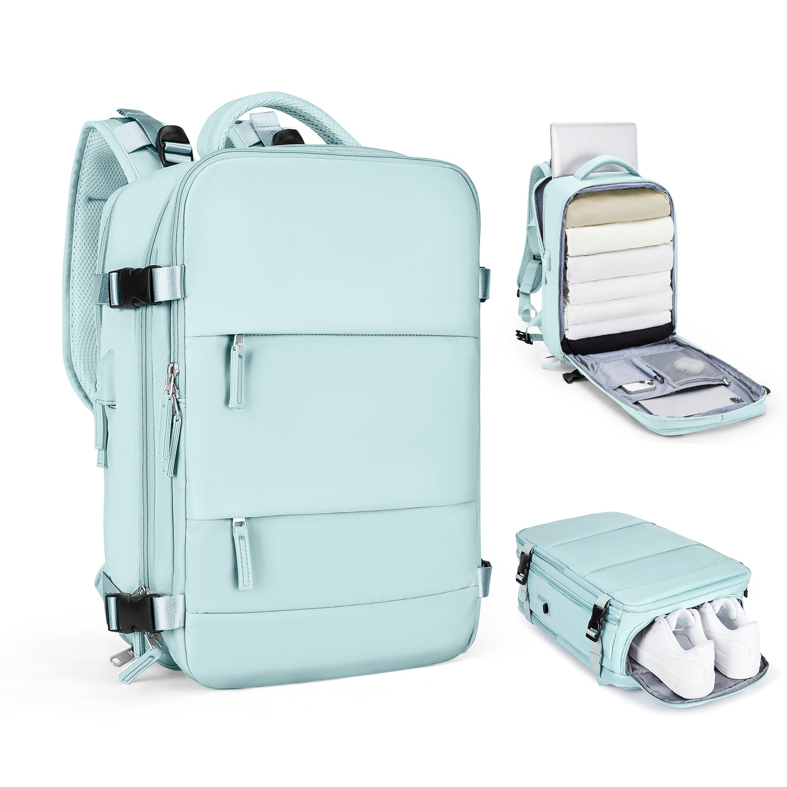 Solara Glide Expandable Travel Backpack, 45L Unisex Carry-On With Laptop Sleeve