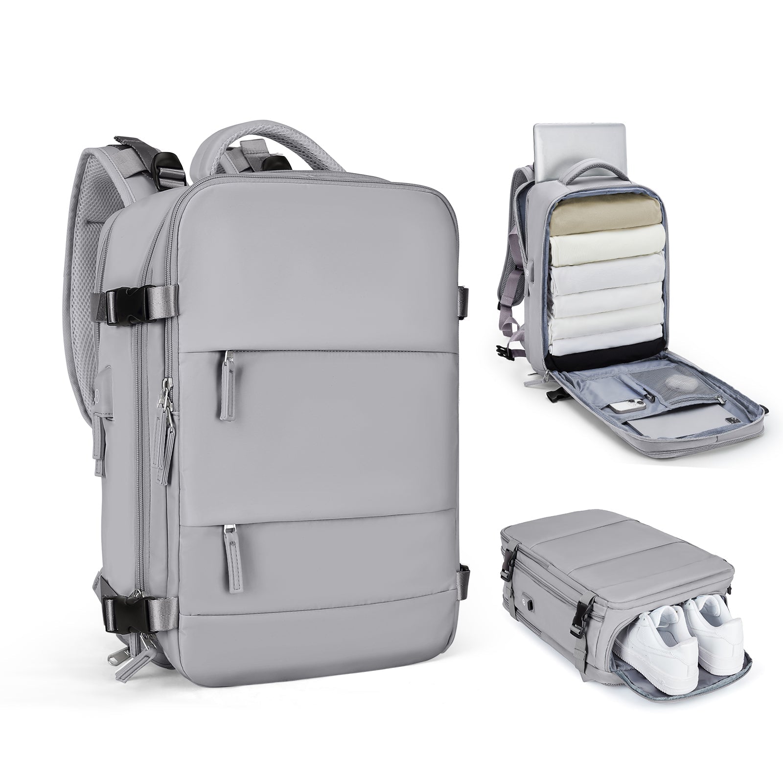 Solara Glide Expandable Travel Backpack, 45L Unisex Carry-On With Laptop Sleeve