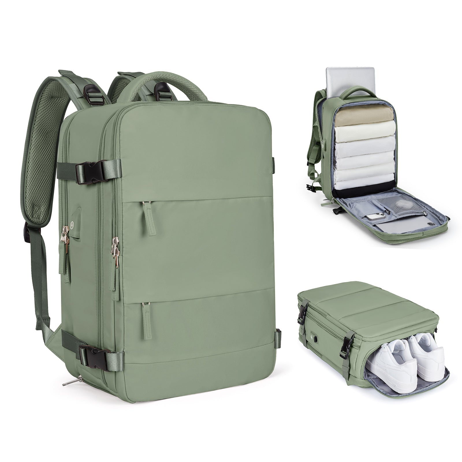 Solara Glide Expandable Travel Backpack, 45L Unisex Carry-On With Laptop Sleeve