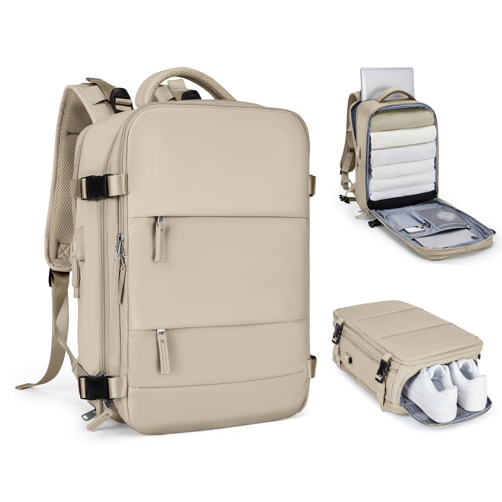 Solara Glide Expandable Travel Backpack, 45L Unisex Carry-On With Laptop Sleeve