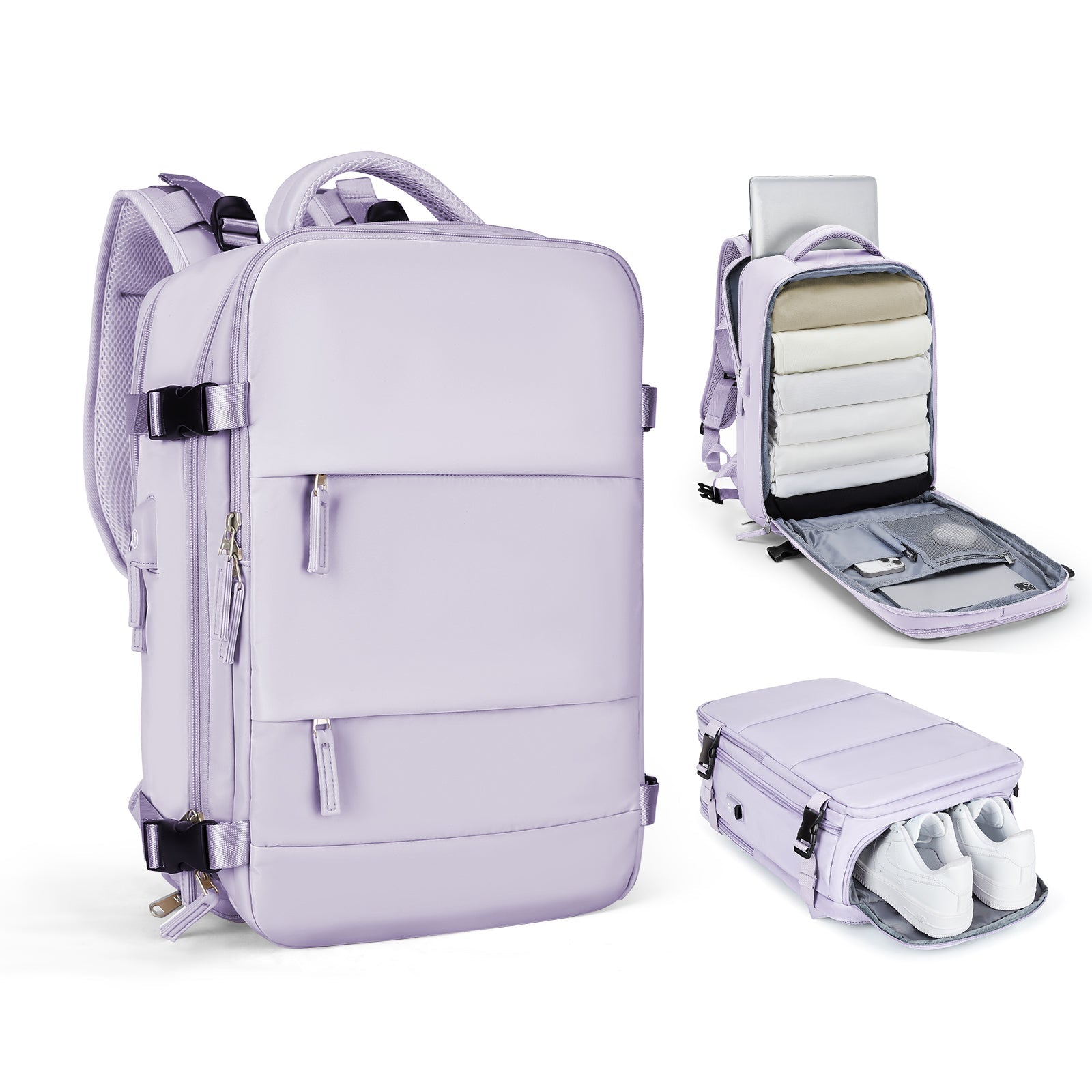 Solara Glide Expandable Travel Backpack, 45L Unisex Carry-On With Laptop Sleeve