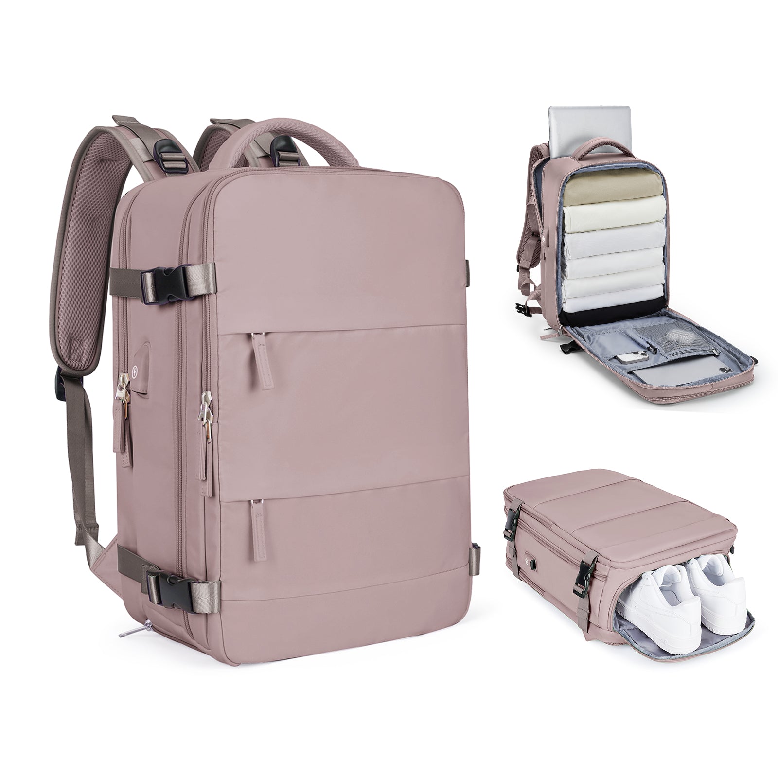 Solara Glide Expandable Travel Backpack, 45L Unisex Carry-On With Laptop Sleeve