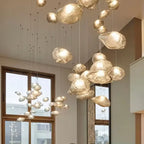 Cascading Glass Chandelier, Aluminum Frame, Adjustable 3000-6000K LED