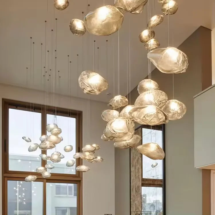 Cascading Glass Chandelier, Aluminum Frame, Adjustable 3000-6000K LED