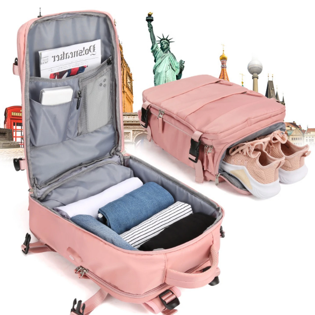 Solara Glide Expandable Travel Backpack, 45L Unisex Carry-On With Laptop Sleeve