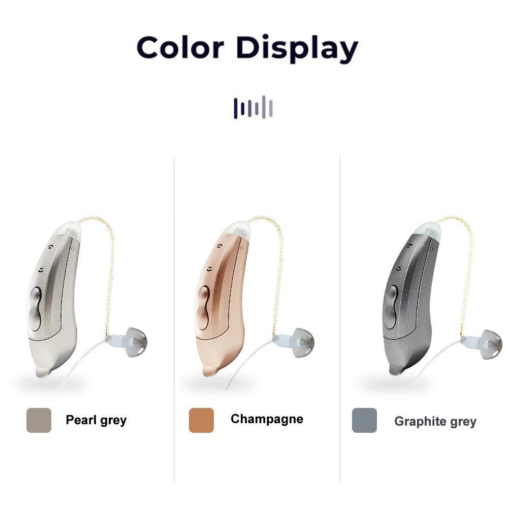 Dispositivo acustico Bluetooth elegante con controllo tramite app per anziani