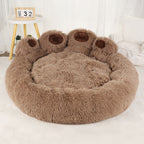 Cozy Cave Dog Bed With Raised Rim, Calming Plush Fur, S–XL