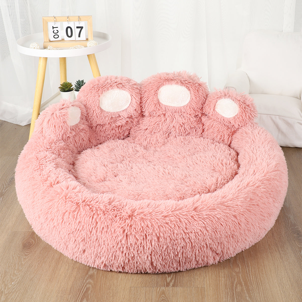Cozy Cave Dog Bed With Raised Rim, Calming Plush Fur, S–XL