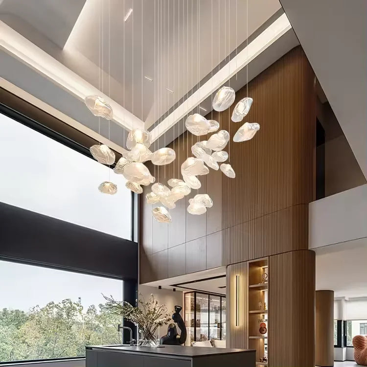 Cascading Glass Chandelier, Aluminum Frame, Adjustable 3000-6000K LED