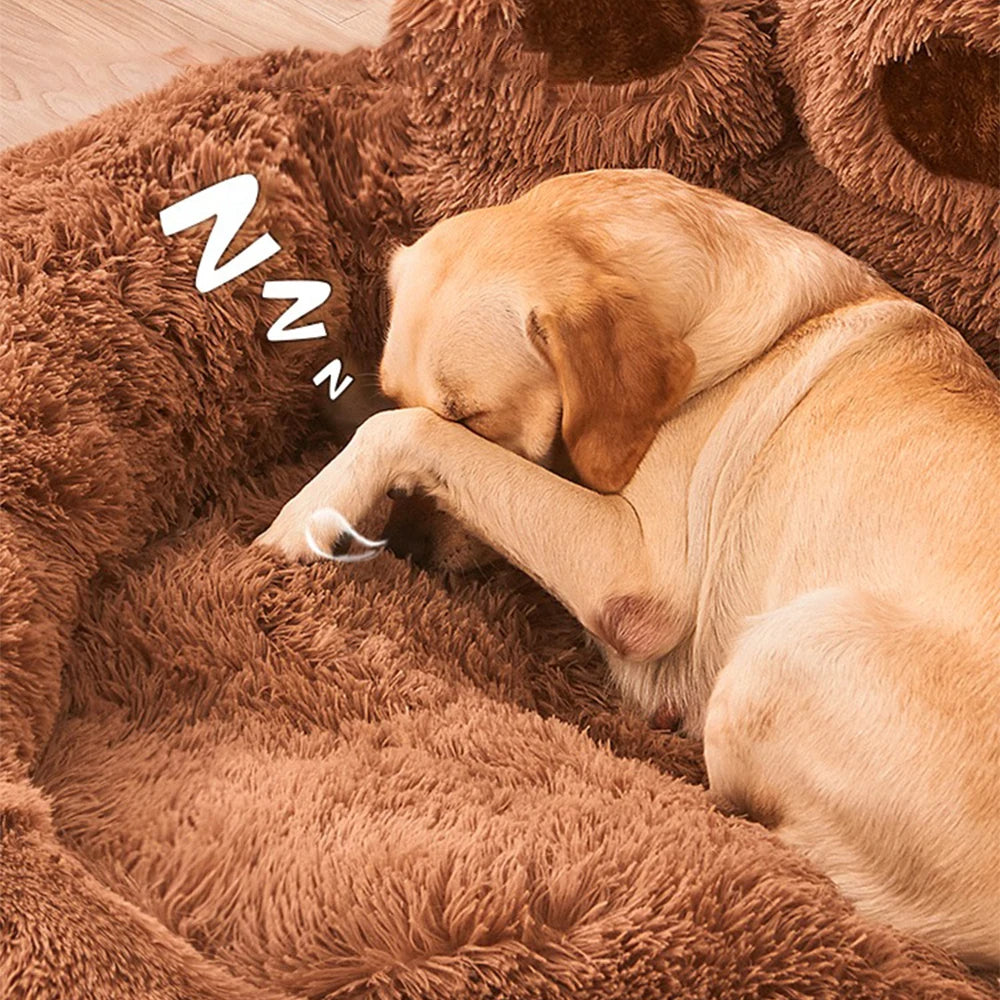 Cozy Cave Dog Bed With Raised Rim, Calming Plush Fur, S–XL