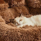 Cozy Cave Dog Bed With Raised Rim, Calming Plush Fur, S–XL