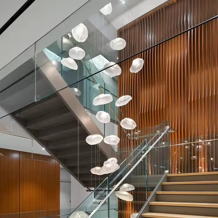 Cascading Glass Chandelier, Aluminum Frame, Adjustable 3000-6000K LED