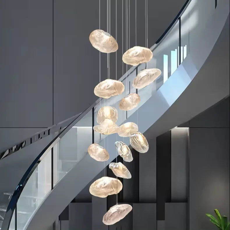 Cascading Glass Chandelier, Aluminum Frame, Adjustable 3000-6000K LED