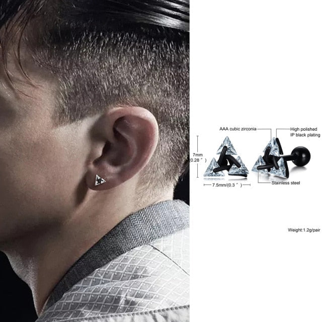Geometric Triangle Studs, Luminia 925 Silver Earrings For Daily Wear