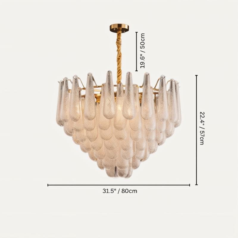 Mid Century Glass Petal Chandelier With Circular Frame And Gold Trim