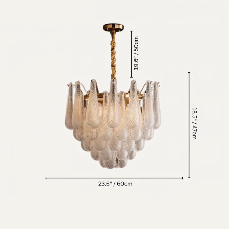 Mid Century Glass Petal Chandelier With Circular Frame And Gold Trim