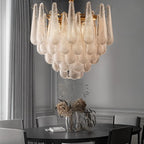 Mid Century Glass Petal Chandelier With Circular Frame And Gold Trim