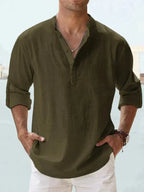 Camicia da uomo in lino con bottoni, misto cotone e lino Erick, taglie dalla S alla 5XL
