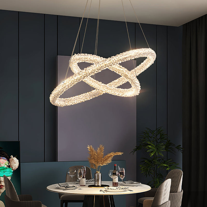 Lustre Art déco Kristy, métal et cristal, 1/2/3 anneaux | Fioriscas