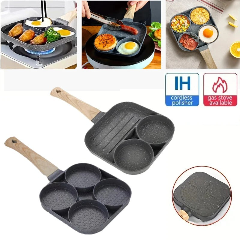 Three-Section Nonstick Aluminum Frying Pan for Breakfast Cooking