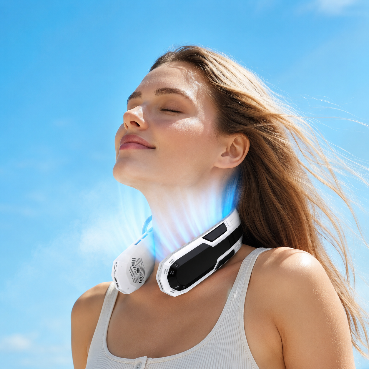 AeroRide Neck Fan With Rechargeable Bladeless Design For Outdoor Use