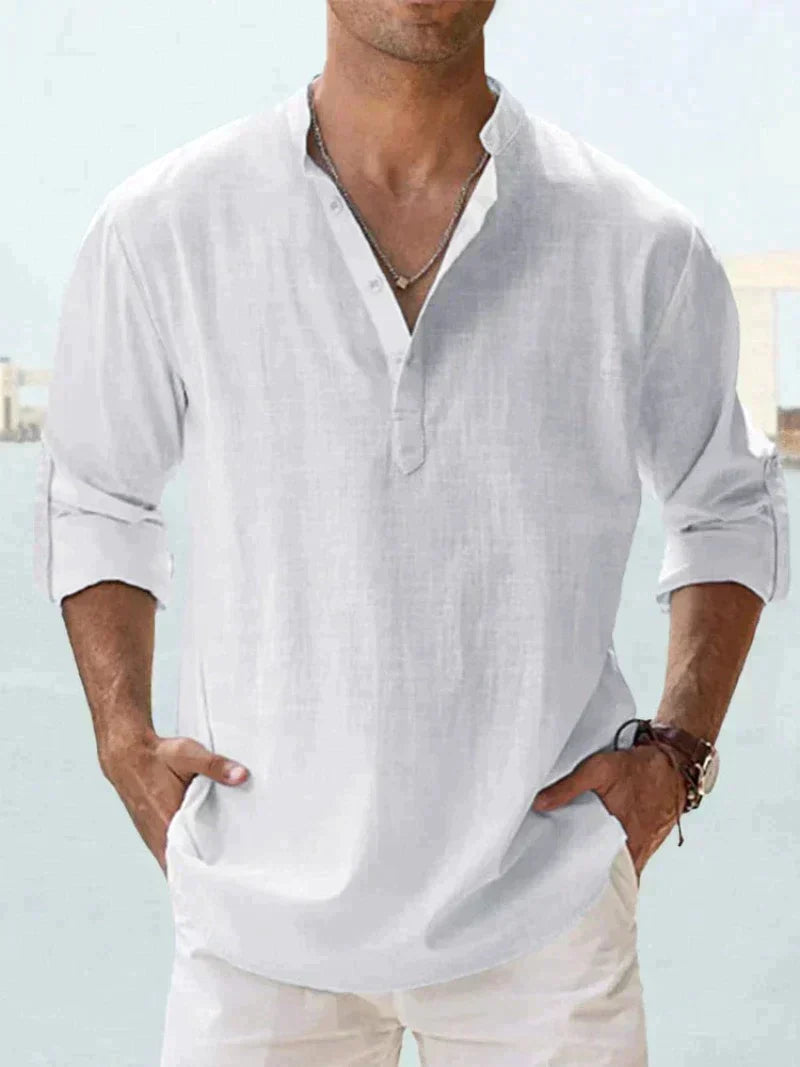 Camicia da uomo in lino con bottoni, misto cotone e lino Erick, taglie dalla S alla 5XL