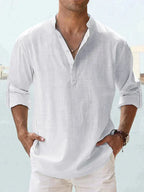 Camicia da uomo in lino con bottoni, misto cotone e lino Erick, taglie dalla S alla 5XL