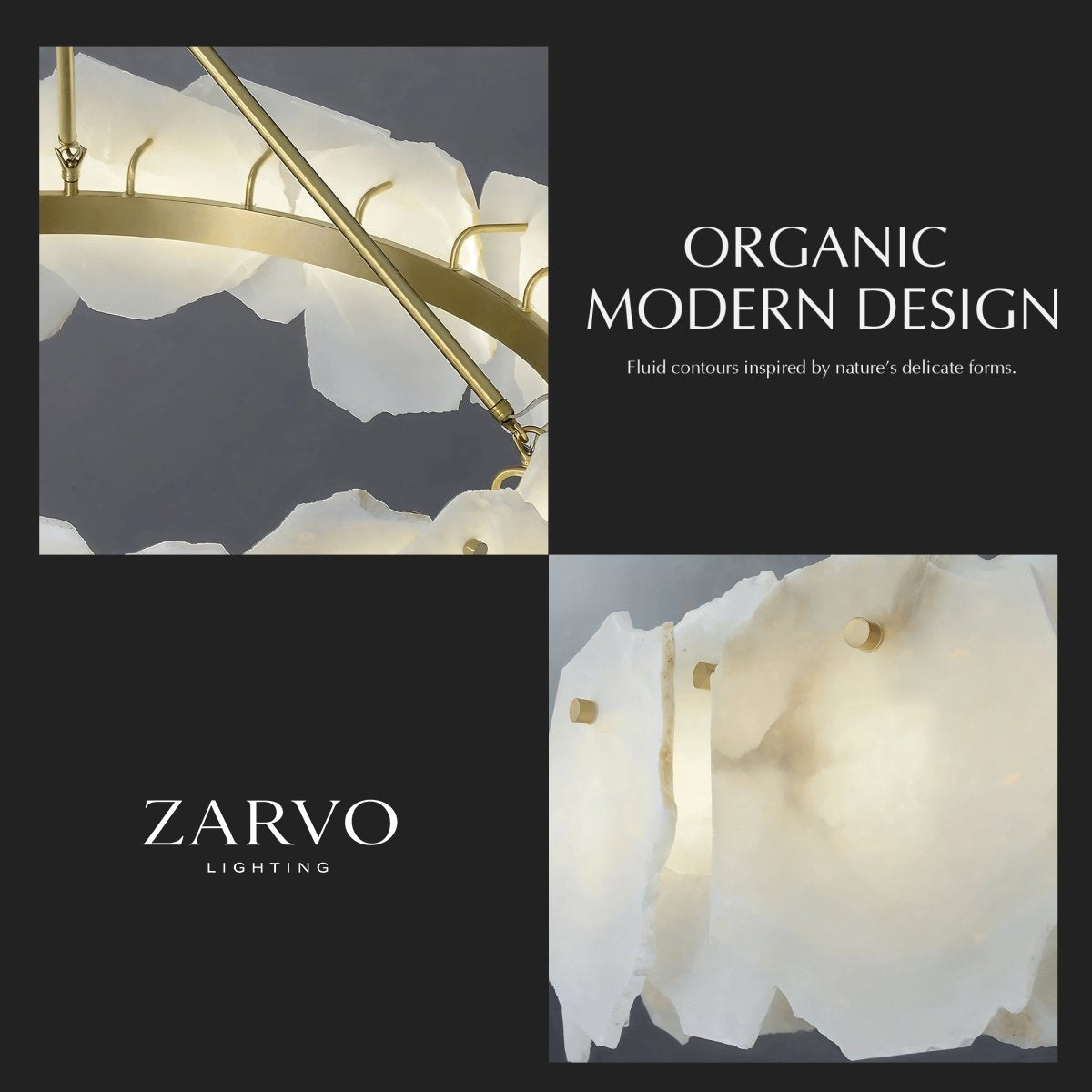 Petalwisp Copper Alabaster Chandelier With Sculptural Panels