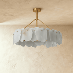 Petalwisp Copper Alabaster Chandelier With Sculptural Panels