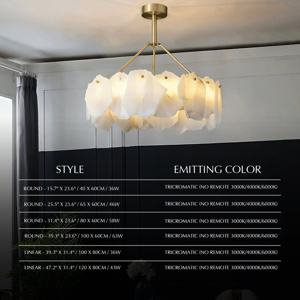 Petalwisp Copper Alabaster Chandelier With Sculptural Panels