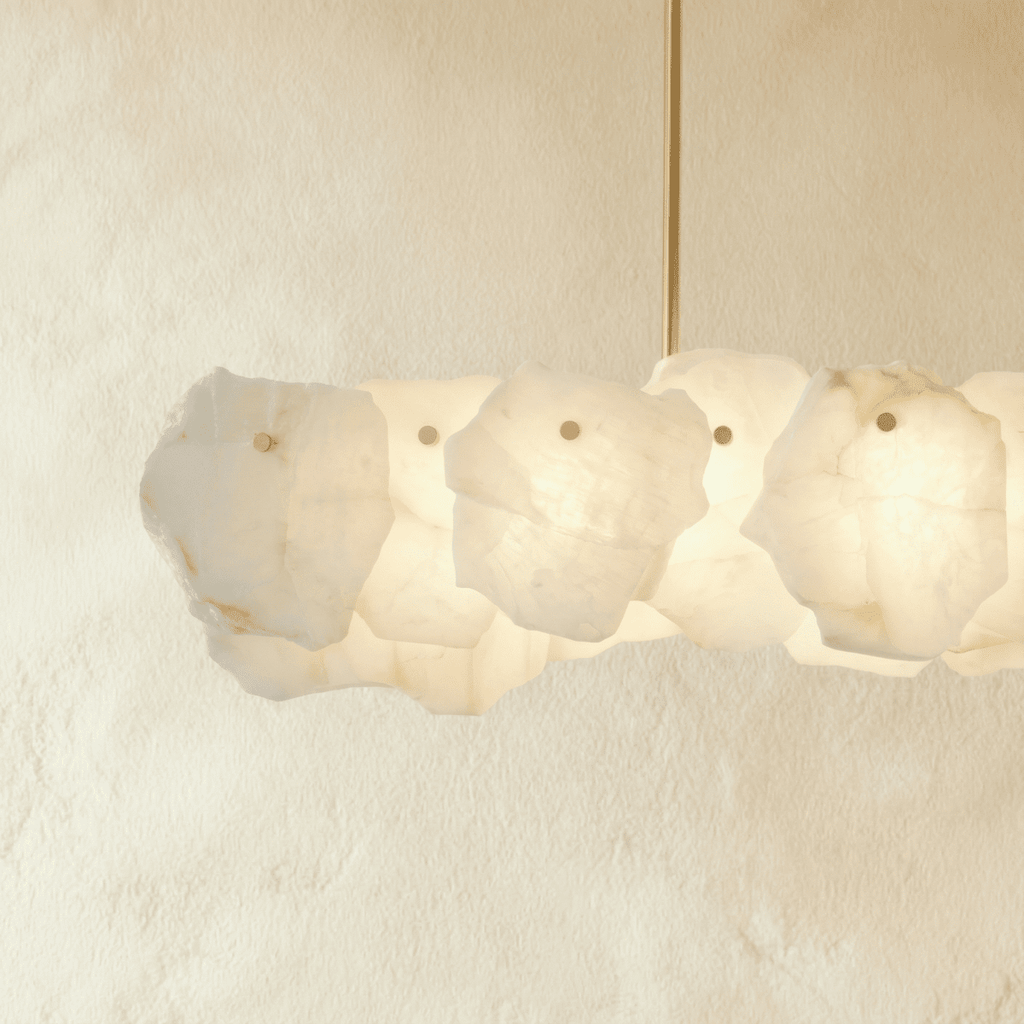Petalwisp Copper Alabaster Chandelier With Sculptural Panels