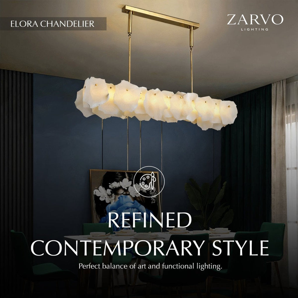 Petalwisp Copper Alabaster Chandelier With Sculptural Panels