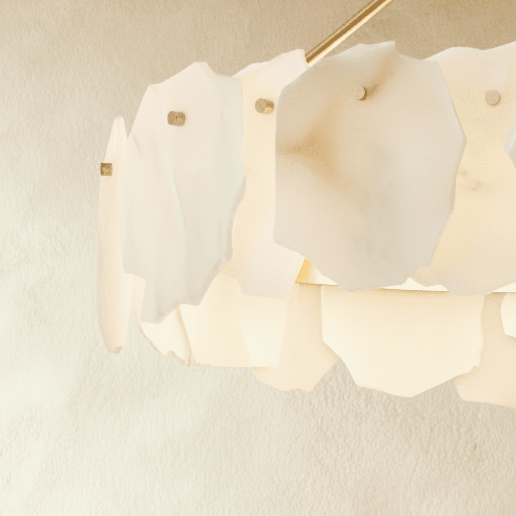 Petalwisp Copper Alabaster Chandelier With Sculptural Panels