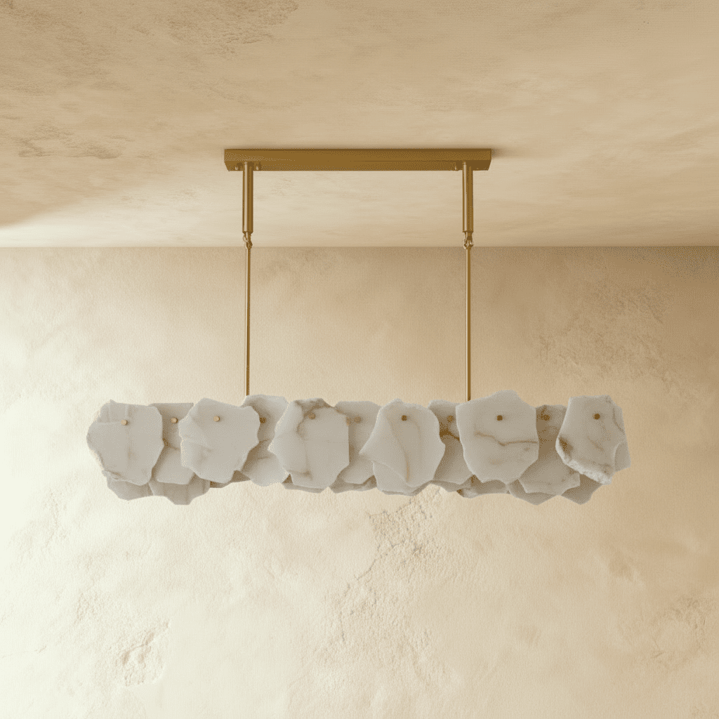 Petalwisp Copper Alabaster Chandelier With Sculptural Panels