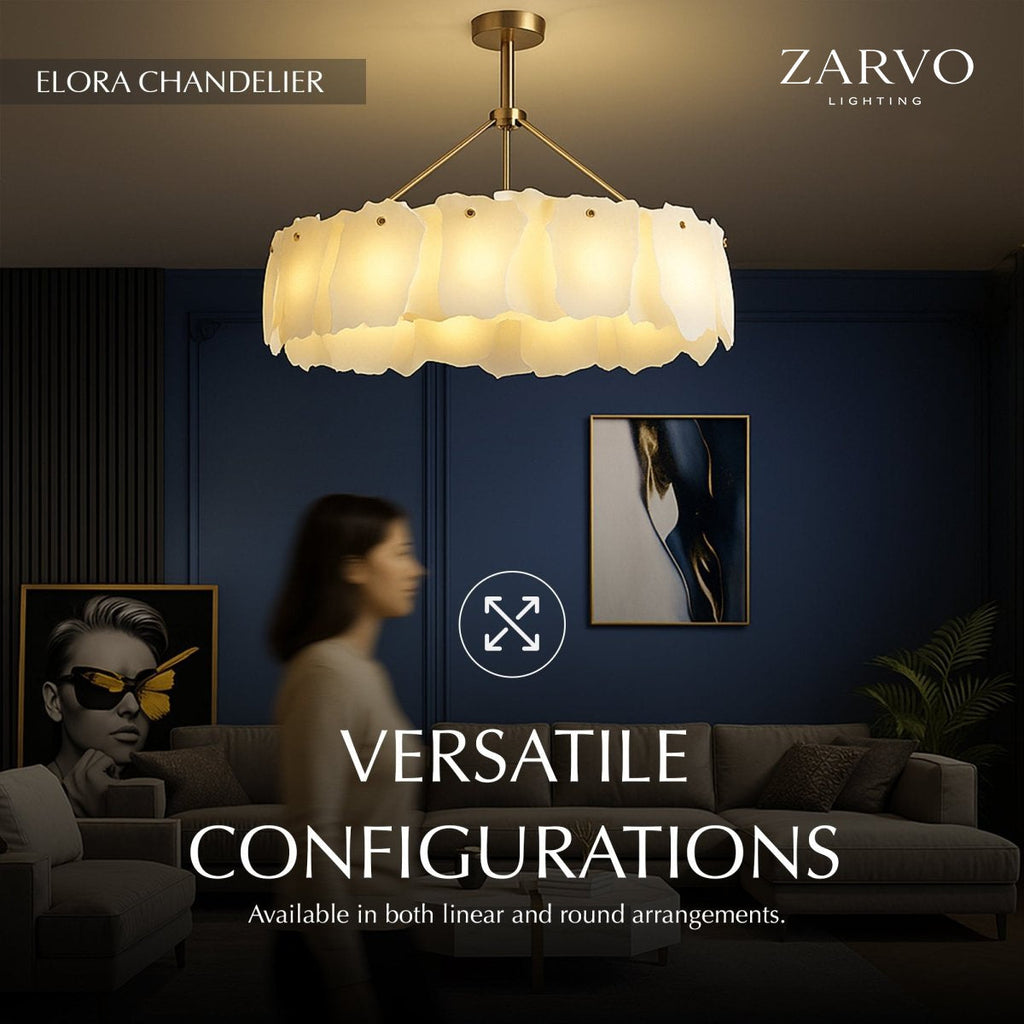 Petalwisp Copper Alabaster Chandelier With Sculptural Panels