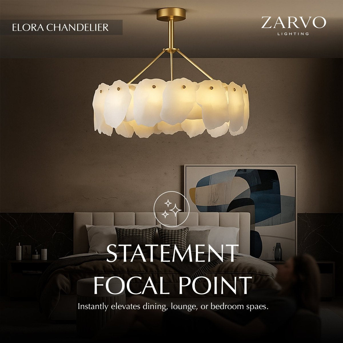Petalwisp Copper Alabaster Chandelier With Sculptural Panels