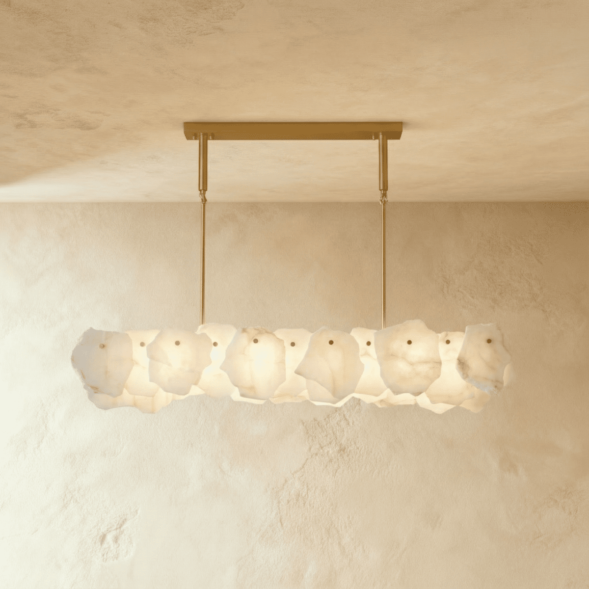 Petalwisp Copper Alabaster Chandelier With Sculptural Panels