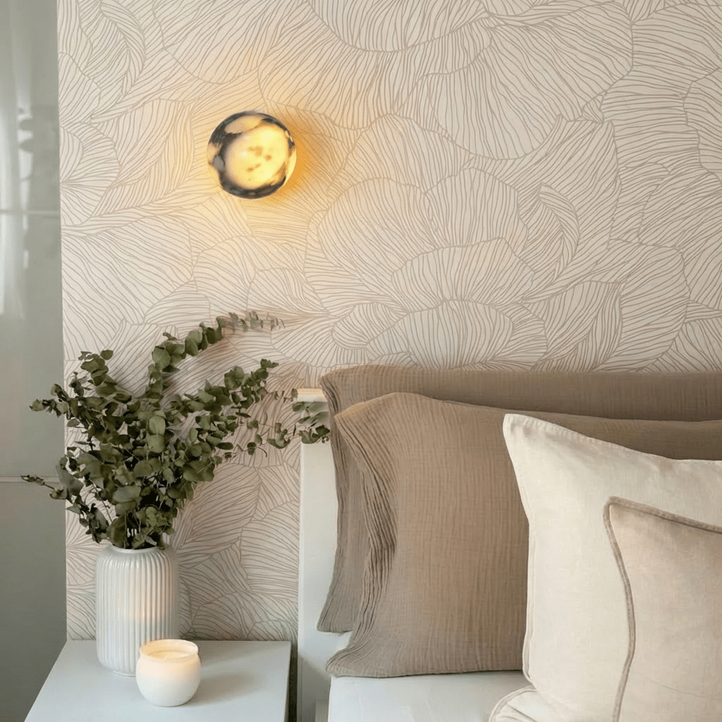 Lámpara de pared Stone Sphere Glow con luz interior cálida de mármol