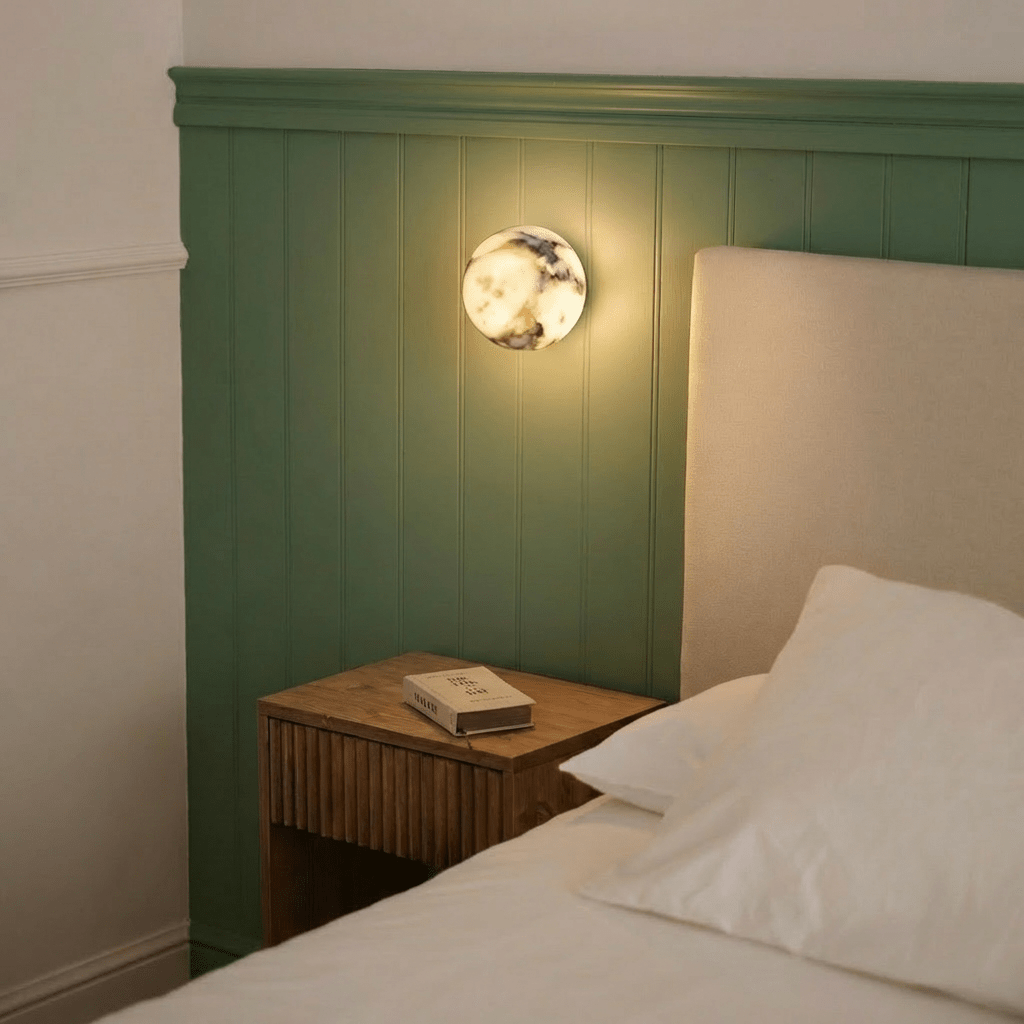 Lámpara de pared Stone Sphere Glow con luz interior cálida de mármol